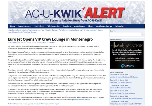 EURO JET OPENS VIP CREW LOUNGE IN MONTENEGRO