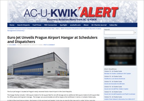 EURO JET UNVEILS PRAGUE AIRPORT HANGAR AT SCHEDULERS AND DISPATCHERS